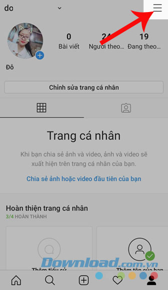 Nhấn vào biểu tượng ba dấu gạch ngang