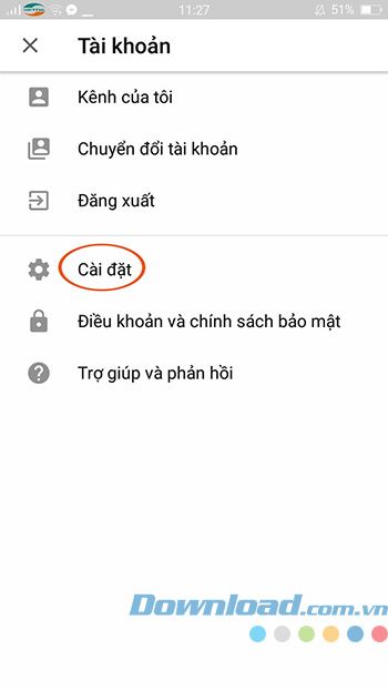 Cài đặt trên YouTube