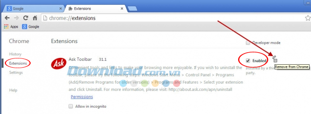 Hướng dẫn loại bỏ thanh công cụ Ask trên trình duyệt mạng