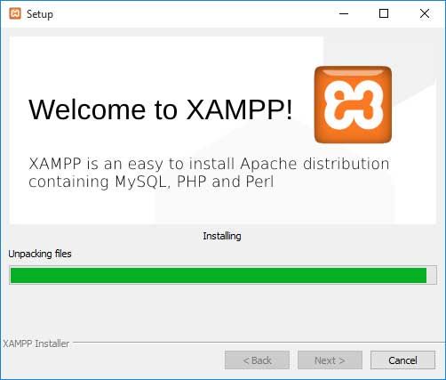 XAMPP đang tiến hành cài đặt dữ liệu