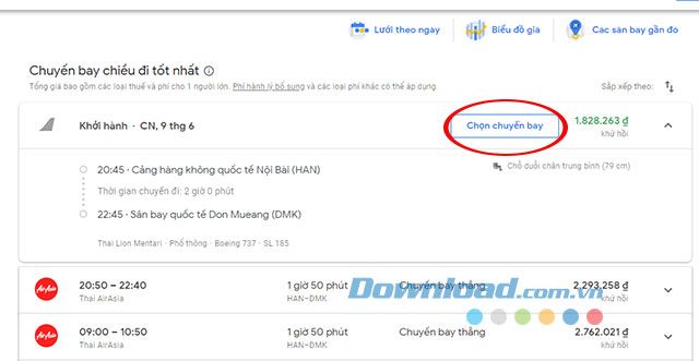 Chọn chuyến bay phù hợp với bạn