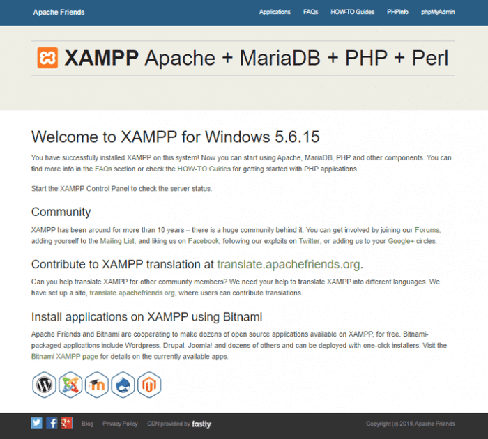 XAMPP đã được cài đặt thành công