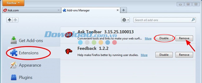 Hướng dẫn loại bỏ thanh công cụ Ask trên trình duyệt Internet