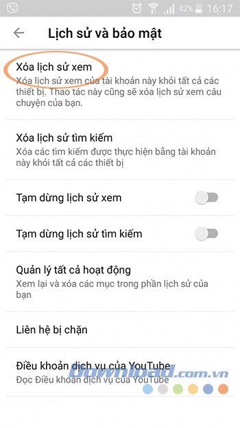 Xoá lịch sử xem trên YouTube