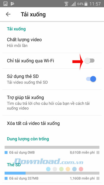 Tải về khi có Wifi