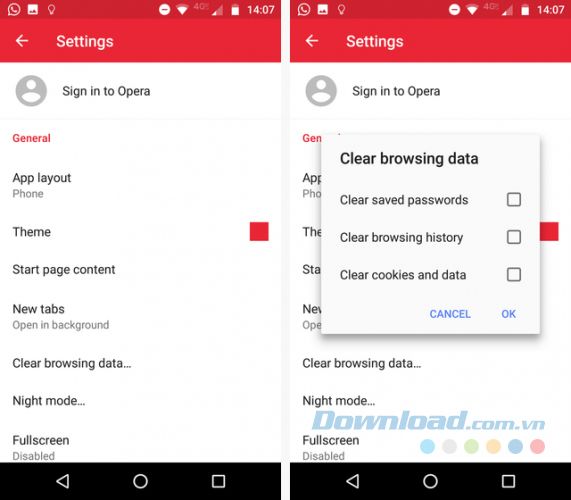 Xoá lịch sử duyệt web trên Opera Mini