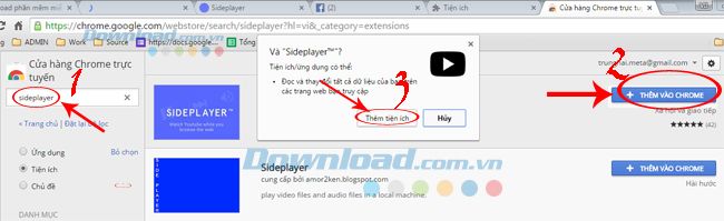 Tìm kiếm và cài đặt Sideplayer