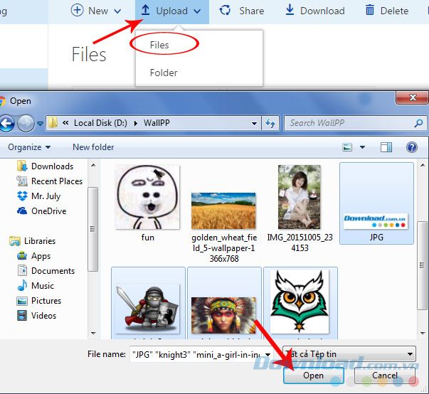 Tiếp theo, nhấp vào Tải file.
