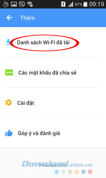 Danh sách Wifi đã tải