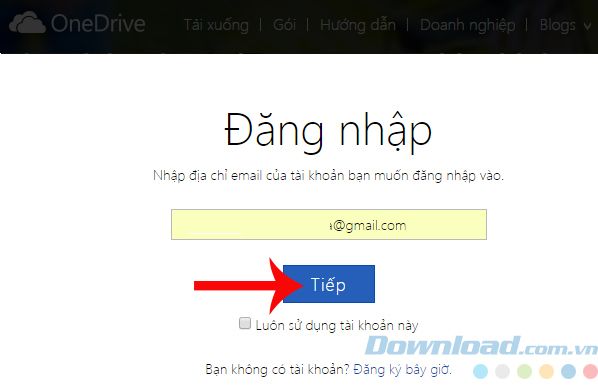 Đăng nhập OneDrive trên trang chủ