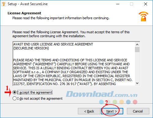 Đồng ý cài đặt Avast SecureLine