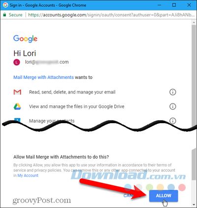 Cho phép ứng dụng truy cập vào hộp thư Gmail