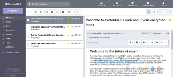 Giao diện của ProtonMail