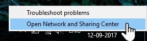 Chọn Mở Trung tâm Mạng và Chia sẻ