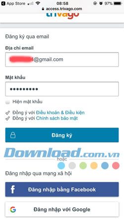 Tạo tài khoản Trivago