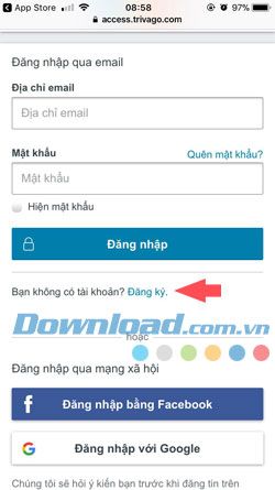 Tạo tài khoản Trivago