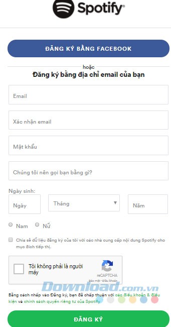 Đăng Ký Tài Khoản Spotify trên Trình Duyệt Web