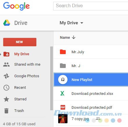 Hiển thị danh sách trong Google Drive