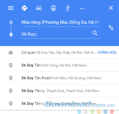 Gửi kết quả từ Google Maps vào điện thoại di động