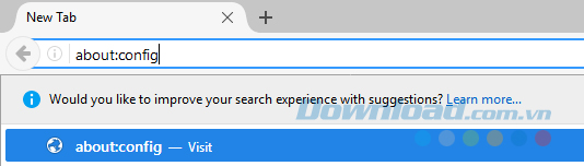 Mở trang about:config
