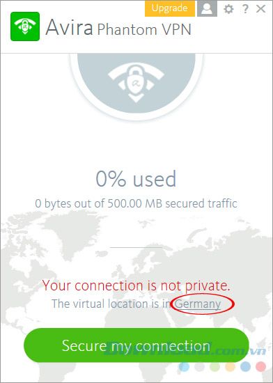 Giao diện chính của Avira Phantom VPN