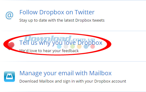 Gửi phản hồi cho Dropbox cũng là một cách đơn giản để nhận thêm dung lượng