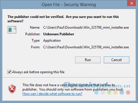 Chạy tệp mini_installer.exe