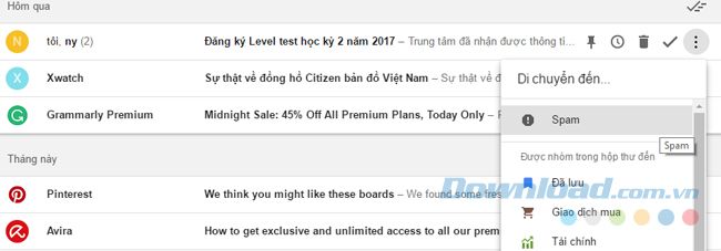 Nhấn vào Spam