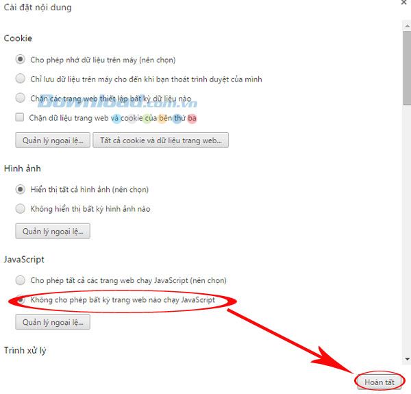 Cách kích hoạt hoặc tắt Javascript trên Chrome