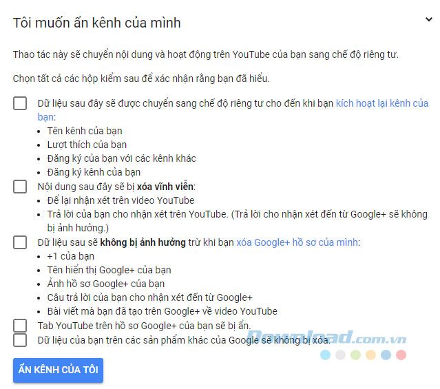 Chọn các mục để xác nhận những gì bạn muốn ẩn