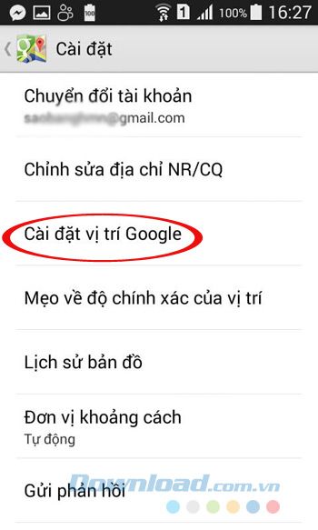 Cài đặt vị trí