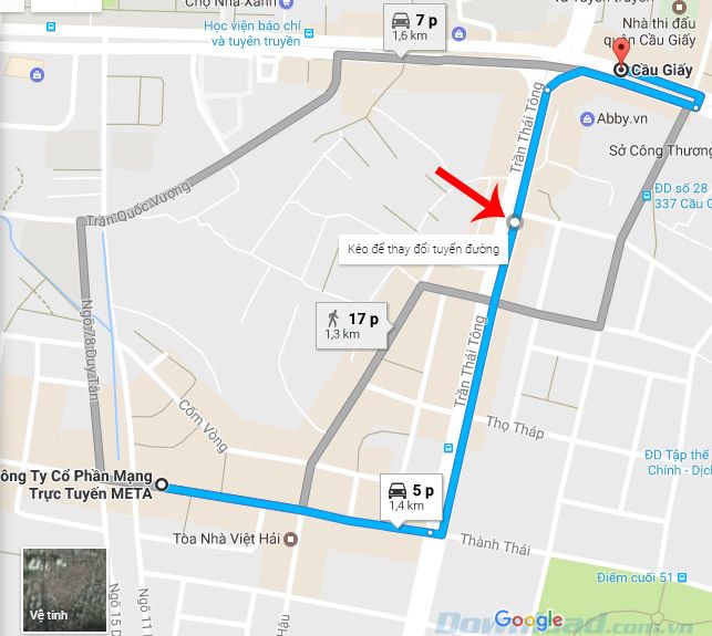 Kéo để thay đổi tuyến đường