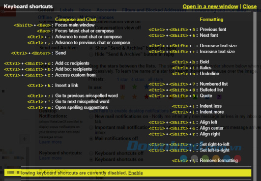 Các phím tắt cho Gmail