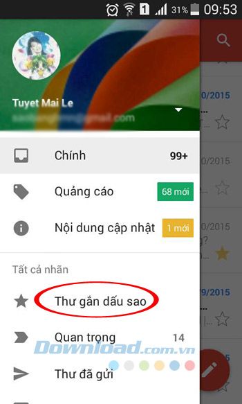 Thư được đánh dấu sao