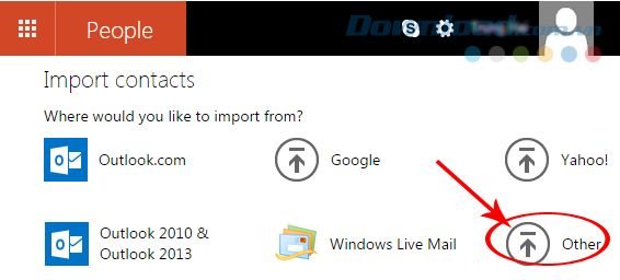 Lựa chọn 'Khác' để nhập danh bạ từ Google vào Outlook