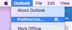 Khởi động Outlook và truy cập Outlook > Preferences