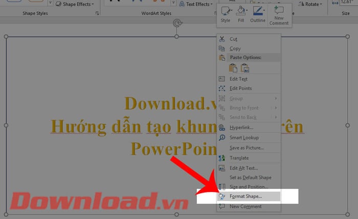 Click vào mục Định dạng Hình dạng