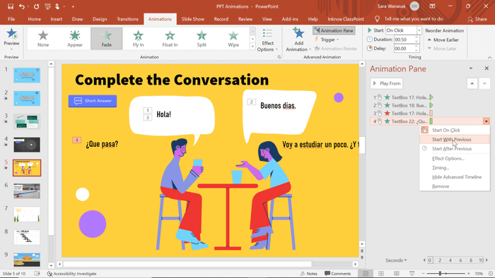 Thay đổi thời gian bắt đầu hiệu ứng trong PowerPoint