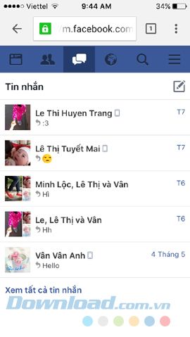 Tin nhắn trên ứng dụng Facebook