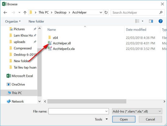 Chọn AccHelper.xll