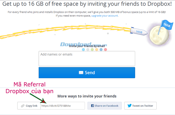 Cách lấy mã referral từ Dropbox