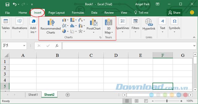 Chèn biểu đồ vào Excel