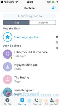 Danh sách liên lạc trên Skype