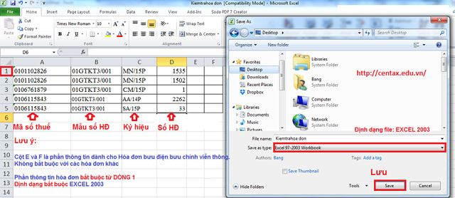 Chuẩn bị tập tin Excel