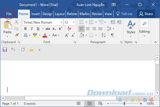 Giao diện chính của Office 2016