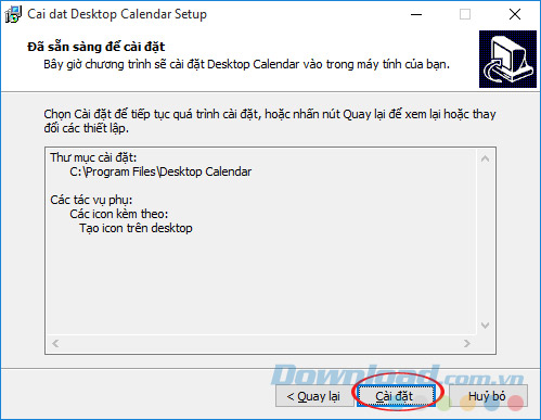 Cài đặt DesktopCalendar