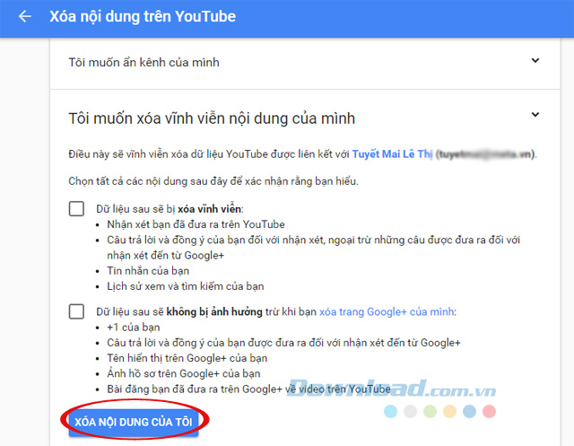 Xóa nội dung trên YouTube