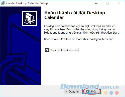 Hoàn tất quá trình cài đặt DesktopCalendar