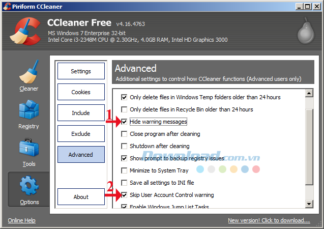 Hướng dẫn tắt thông báo từ CCleaner