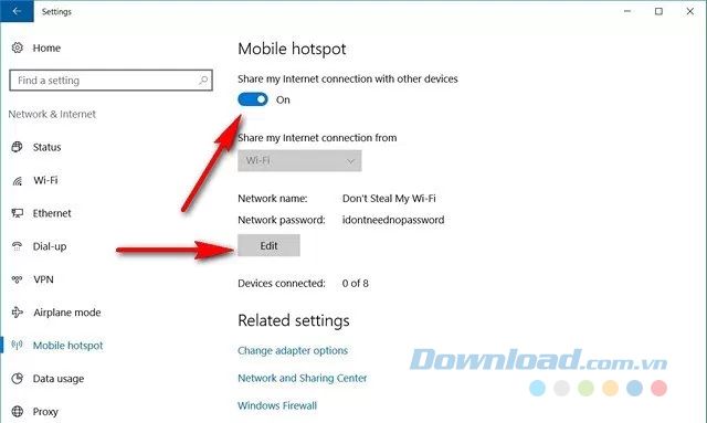 Bật/Tắt Wi-Fi Hotspot